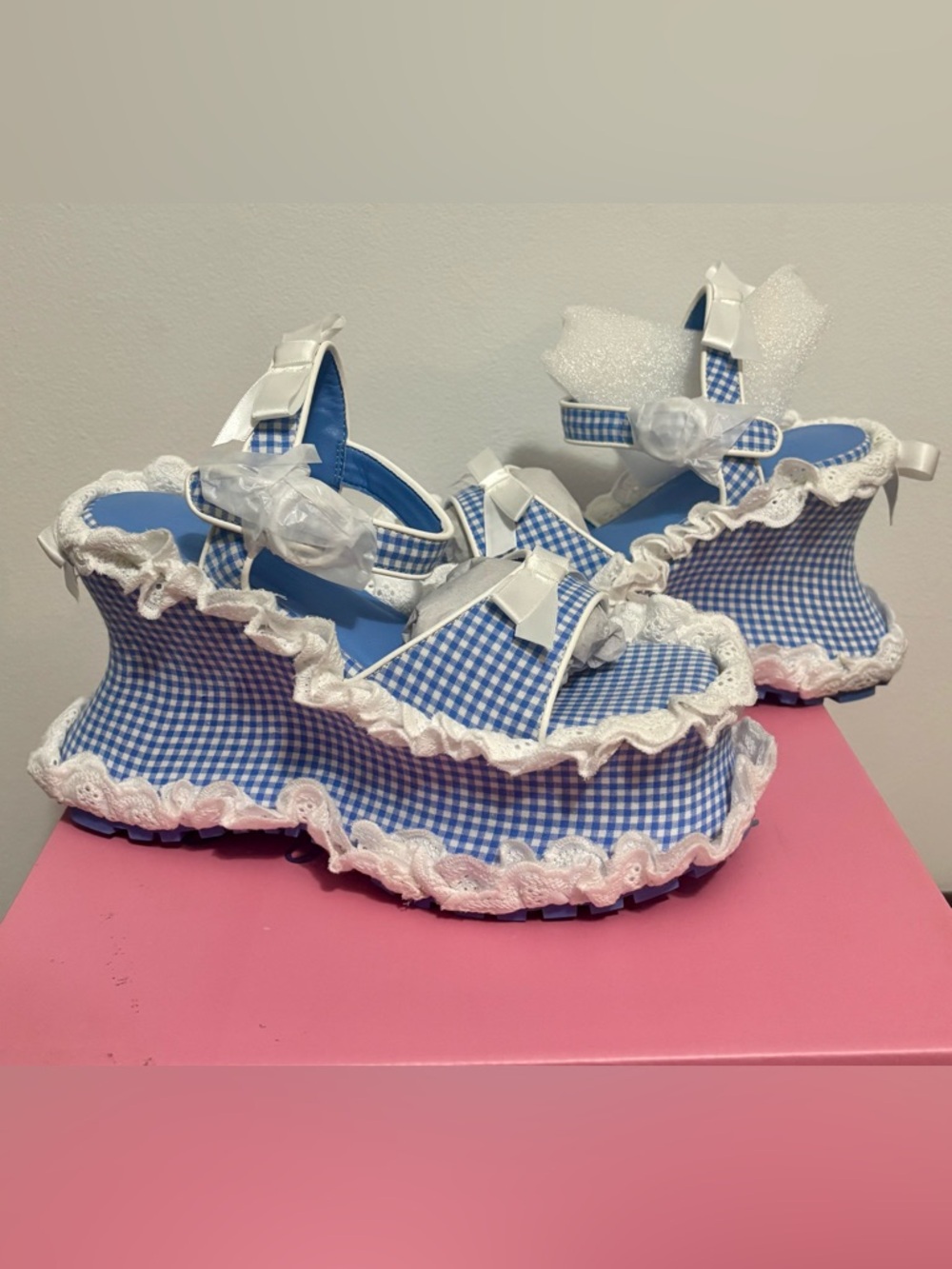 NIB Dolls Kill / Sugar Thrillz Blue Sunbeam Memories Wedge Heels